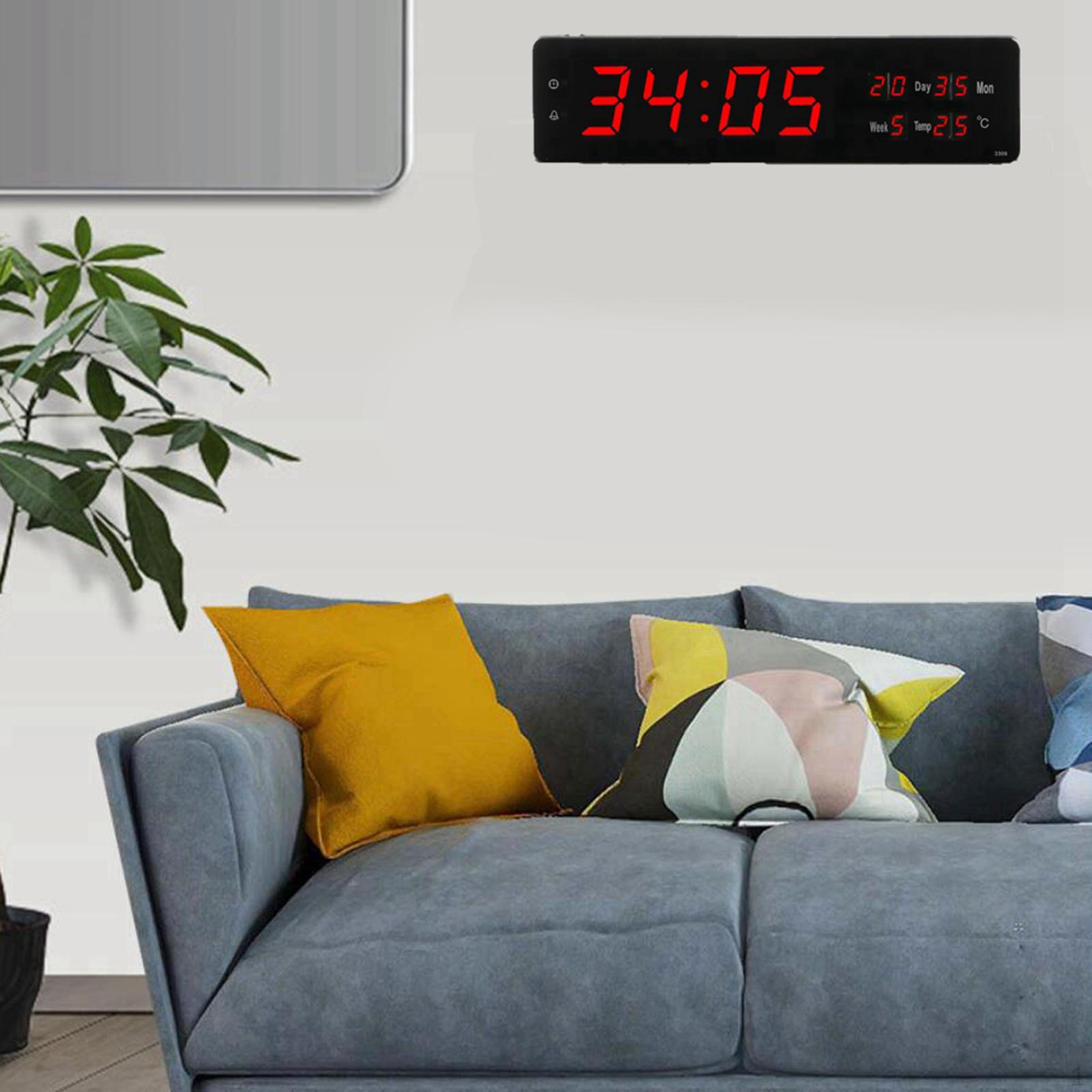 Day Clock, Extra Large Display LED Wall Calendar Alarm Clock with Date and Time, Alarms Perfect 33x9x3cm_Black D