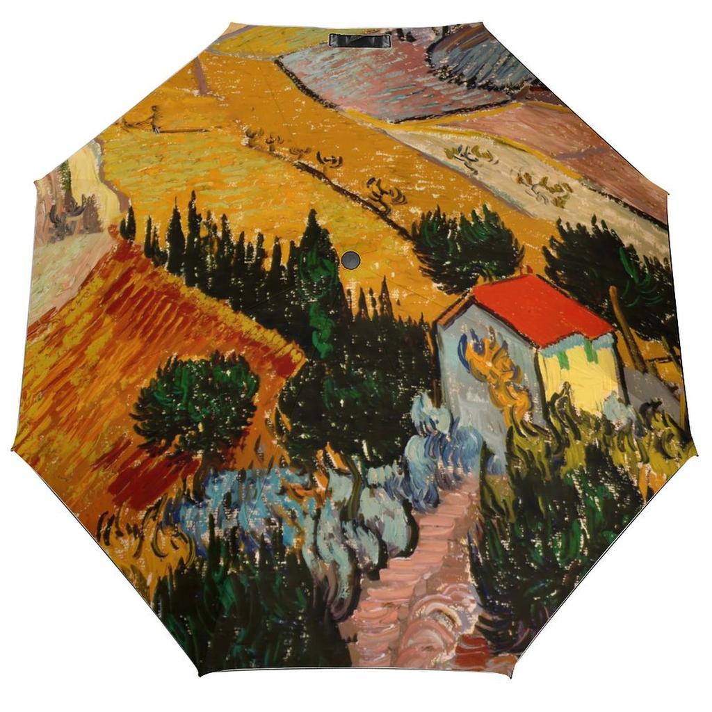 Vincent Van Gogh Paraply Landskapsmönster Sol Anti-UV Paraply Stark Mode Automatiskt Utomhus Målningsparaply