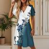 Women's Summer Classic Print Dress Casual Beach A-line V-neck Loose Sundress