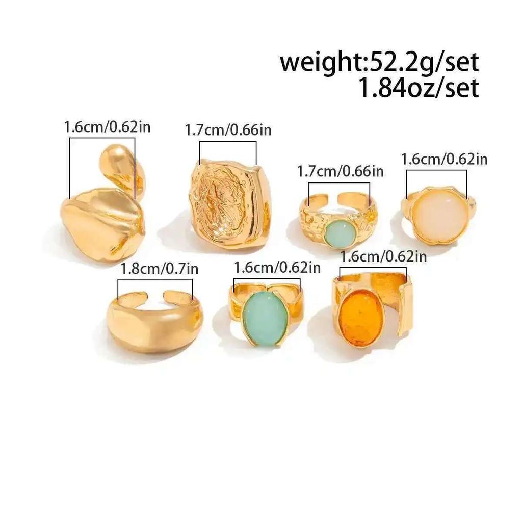 Salircon 7Pcs/Set Trendy Colorful Crystal Open Rings for Women Luxury Chunky Finger Rings Fashion Banquet Jewelry Accessories