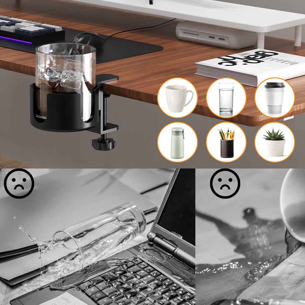 Adjustable Anti Spill Office Desktop Mug Rack with Metal Clamp for Water Bottles and Coffee Cups Storage