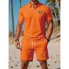 Herren Lässig 2-teiliges Polo- und Shorts-Set mit bequemem Button-Up-Kragen, Shorts mit Kordelzug, Strand-FreizeitkleidungKurz
