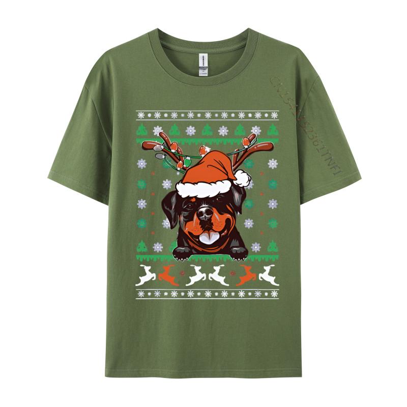 

Classic Tshirt Ugly Christmas Rottweiler Reindeer Tshirt For Men Printed T Shirt Cotton Green And White Graphic T Shirt 4XL