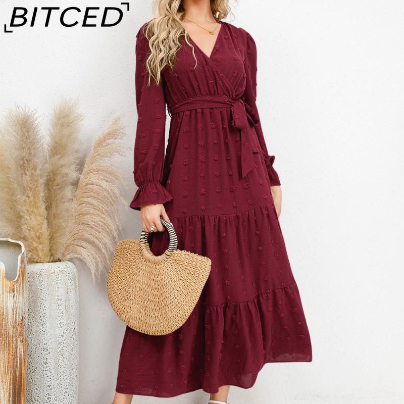 BITCED Herbst/Winter Einfarbiges Casual-Kleid mit weitem Saum Damen Langkleid