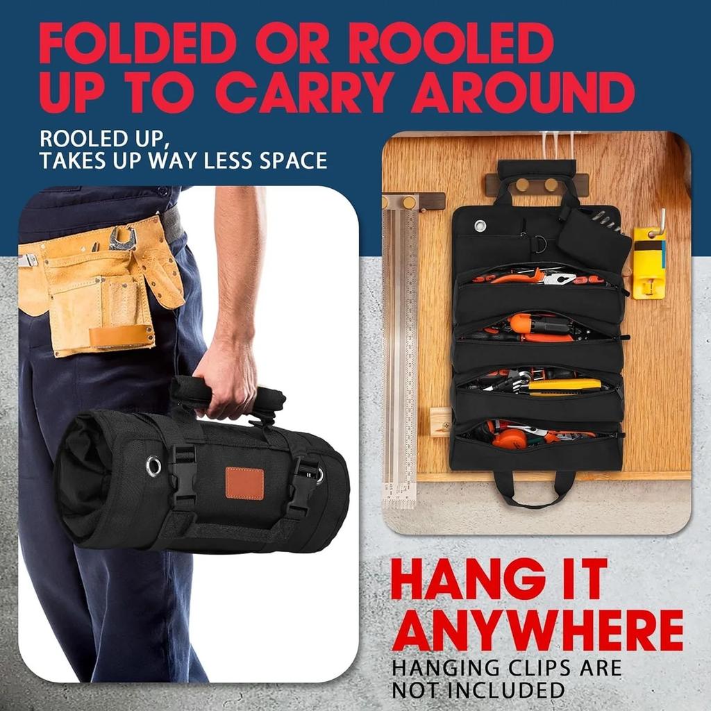 Heavy Duty Tool Bag Roll Up, UUP Rolled Empty Tool Organizer, Foldable with 2 Small Pouches, Portable for Mechanics Electricians