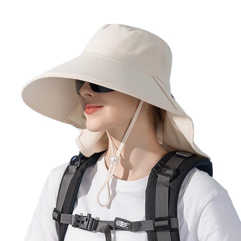 Big Eaves Shawl Sunscreen Hat European and American Bucket Hat Fashion Sun Hat Summer Outdoor Hat with Ponytail Hole Women