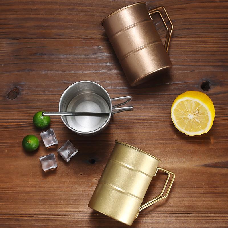1Pc Retro Old Coffee Water Cup Industrial Style Oil Barrel Mug Outdoor Camping Picnic Beer Mug Drinking Utensils Stainless Stee