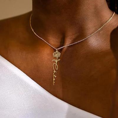 Birth Flower Necklace Women Flower Pendant Necklace Birth Month Flower Necklace Mother's Day Birthday Gift for Mom Sister Best Friend Her