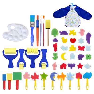 47Pcs Kids Sponge Paint Brushes Kits,Washable Foam Brushes Art Crafts Sponge Brush Flower Pattern Brush for Kids Toddlers Early Learning