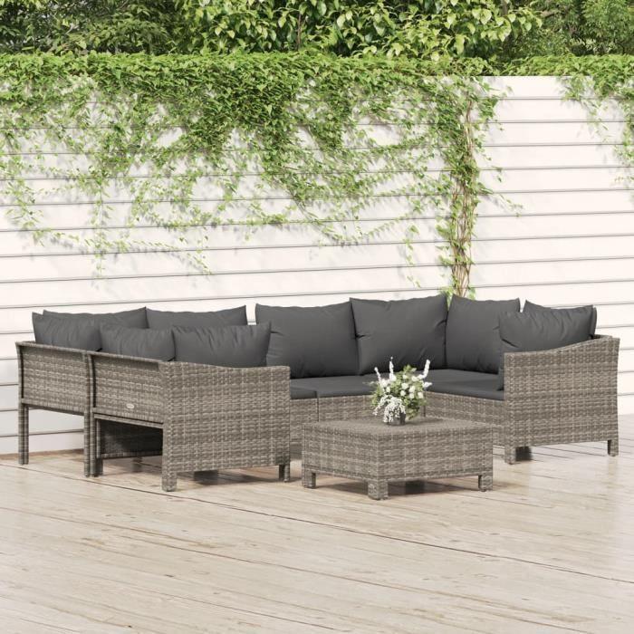 VidaXL Salon de jardin 7 pcs avec coussins Gris Résine tressée 3187301