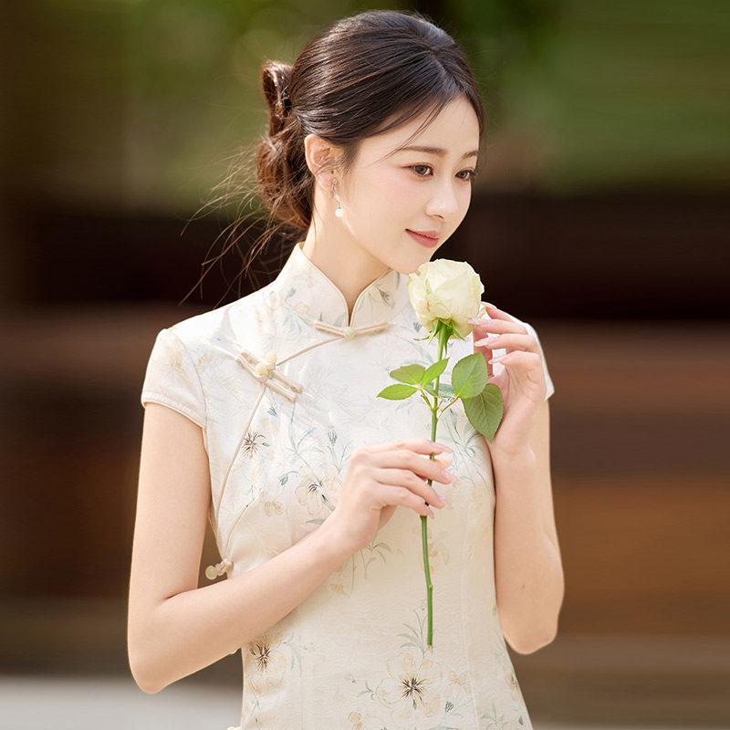 Kolsuz milli tarz yeni Çin günlük Suzhou uzun cheongsam geliştirilmiş genç 1011 yeni kadın yüksek kalite yaz
