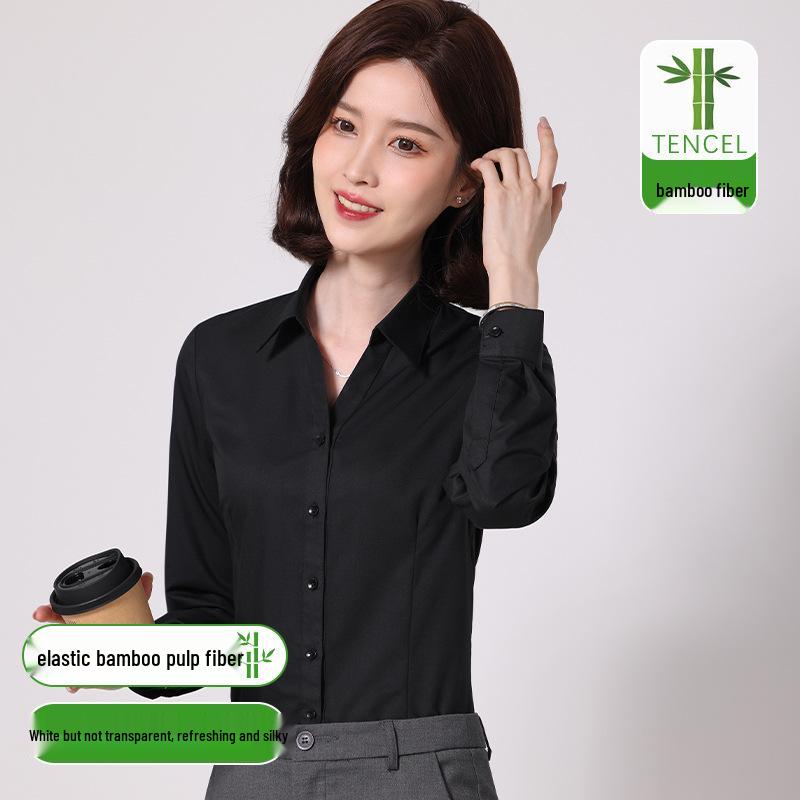 Women's Slim Fit Long Sleeve Bamboo Fiber Anti-Wrinkle White Shirt for Business or Casual Wear