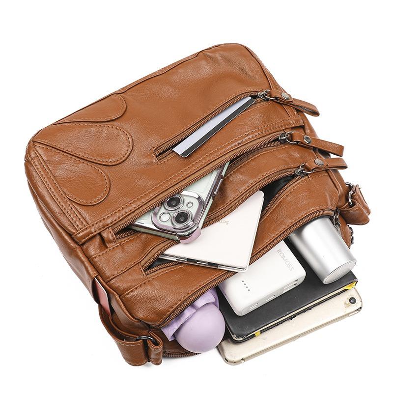 New Soft Leather Real Wash Multi-compartment Mother Lady Casual Large Capacity Fashion Versatile Shoulder Messenger Bag