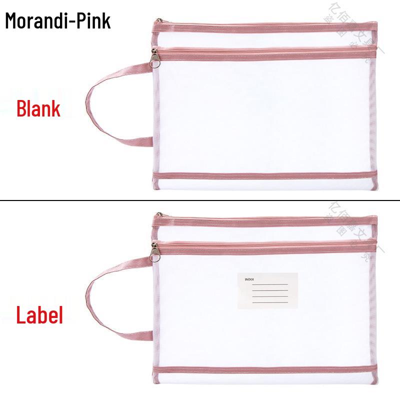 Nylon A4 Mesh Zipper Briefcase - Transparent Document Bag with Label Blank A4 [34x24.5cm]