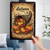 2D Flat Metal Sign Vintage Autumn Harvest Decor, Rustic Farmhouse Wall Art with Pumpkins Cornucopia Sunflowers, Easy To Hang