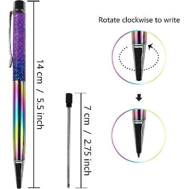 Fancy Metal Ballpoint Pens Floating Glitter Dynamic Liquid Sand Pen for Office Supplies, Black Ink, 12 Count(Mixed Color)