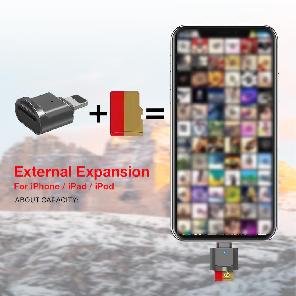 iPhone/iPad Micro SD Card Reader - Plug-and-Play OTG Adapter, Instant Memory Expansion Compatible with iOS 13