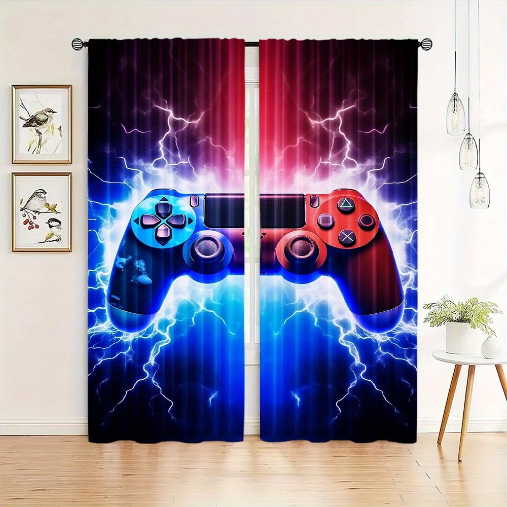Polyester Gaming Controller Curtains 2pcs Flame Design Rod Pocket Drapes for Bedroom Living Room Durable Gamepad Theme Window
