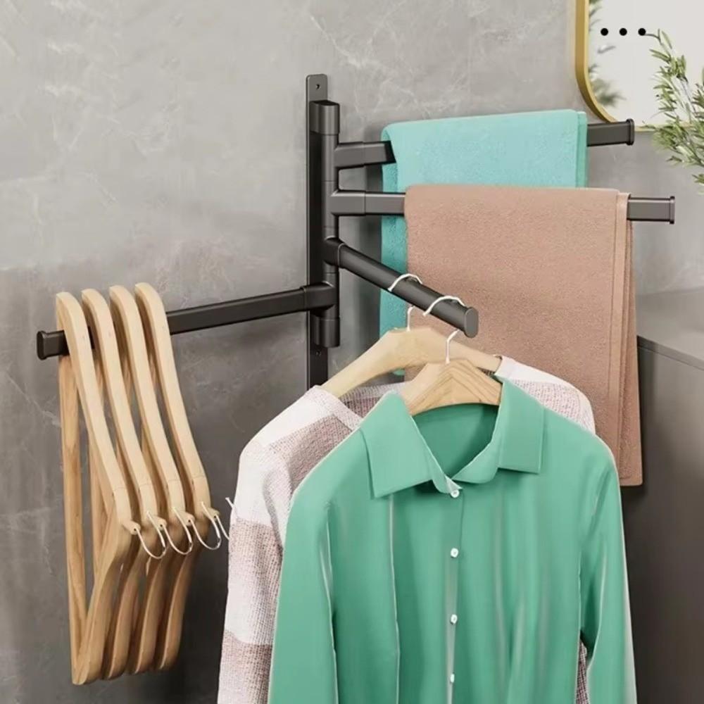 No Drill Installation Wall Mounted Towel Rack Swing Arm Towel Bar Bathroom Storage