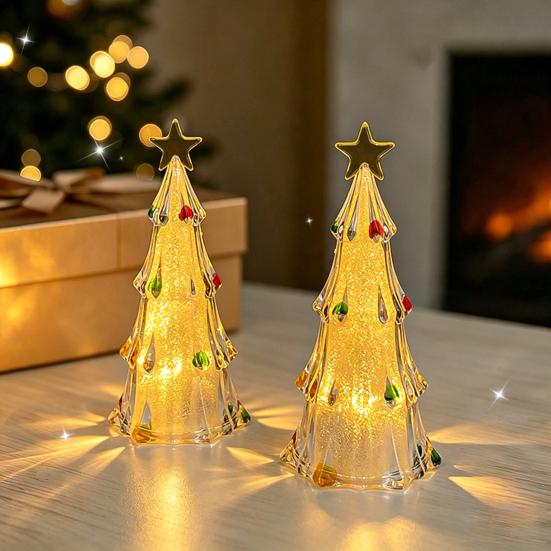 Bedroom Night Lamp LED Lighted Christmas Tree Tabletop Decoration, Battery Operated Xmas Light, Room Ornament Holiday with Star Topper for Indoor