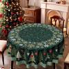 Christmas Theme Green, Round Table Cloth, Snowflake Christmas Tree Pattern, Table Decoration Cloth, Festive Atmosphere
