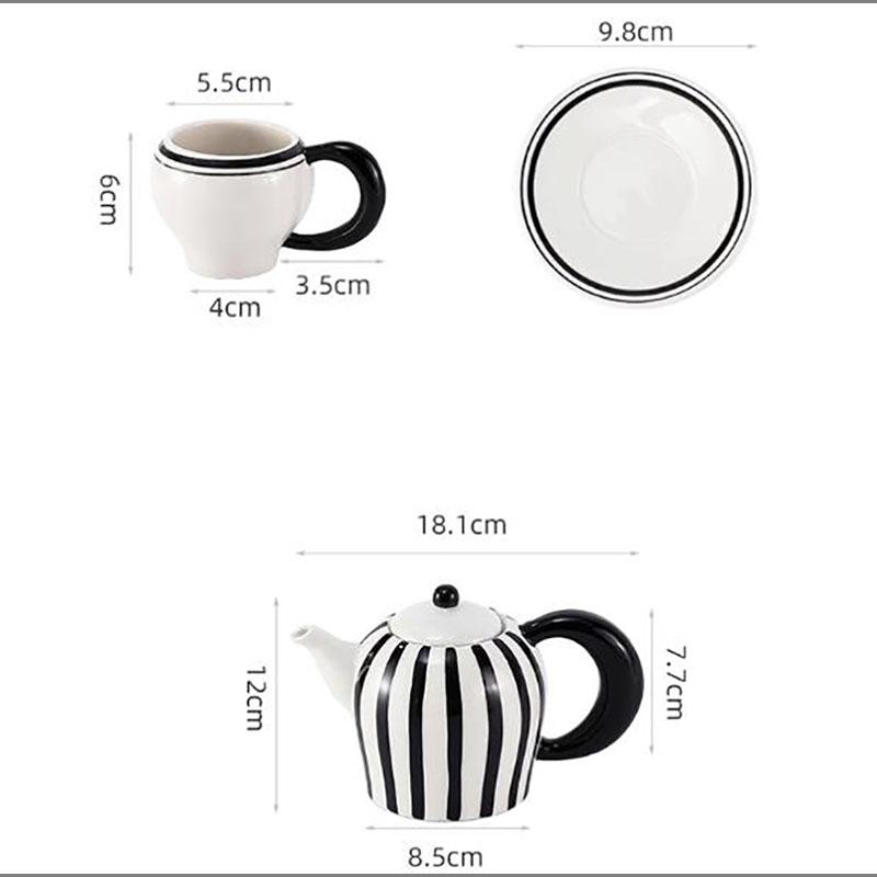 European Style Ceramic Teapot Set Black and White Striped Coffee Cup Exquisite Afternoon Tea Tea Set High-end Kettle Home Decor