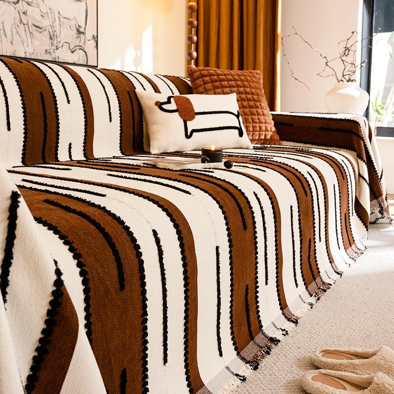 

Chenier leather sofa cushion autumn and winter new fixed non-slip straight row cover light luxury high-end cover cloth towel 180*130cm