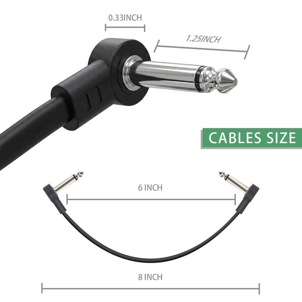 Guitar Patch Cable, 15cm, TS Cable, 6.35mm, for Effects Pedals, L-shaped Plug, Space-saving