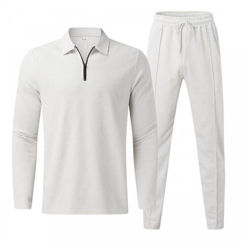 Mens Long Sleeve T-Shirt Pants Set Casual Sportswear Outfit Cotton Blend Two Piece Suit