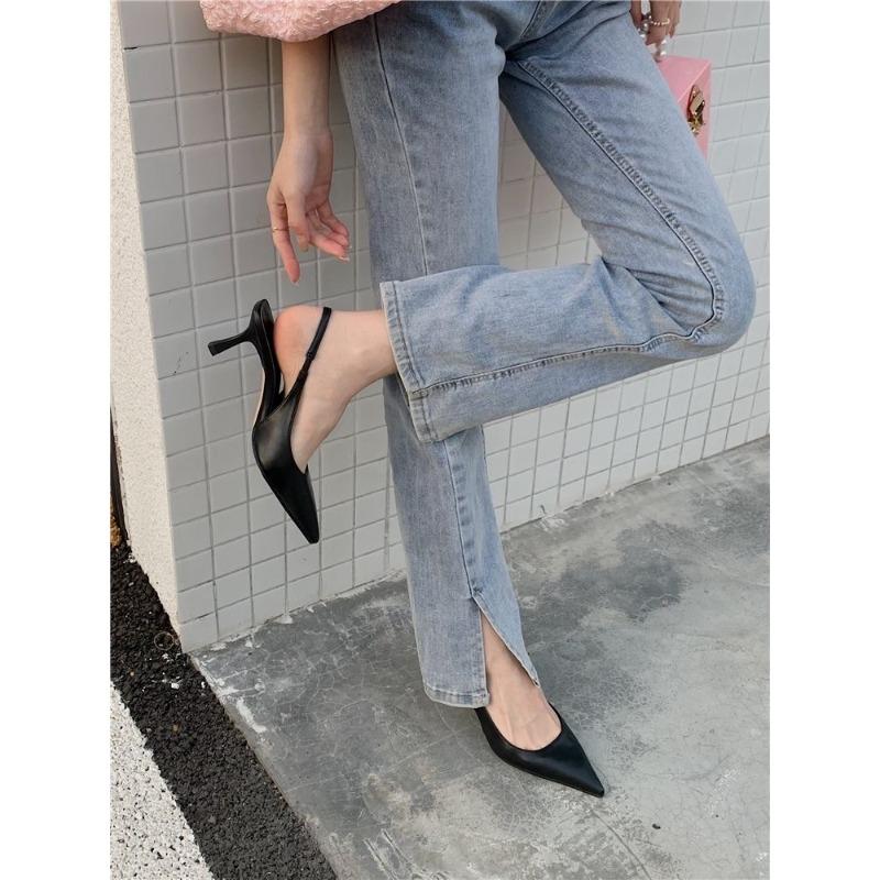 Fashion Popular Pointed Toe Women Sandals New Arrivals Black White Silver Summer Dress Shoes Thin High Heels Elastic Band Ladies Pumps