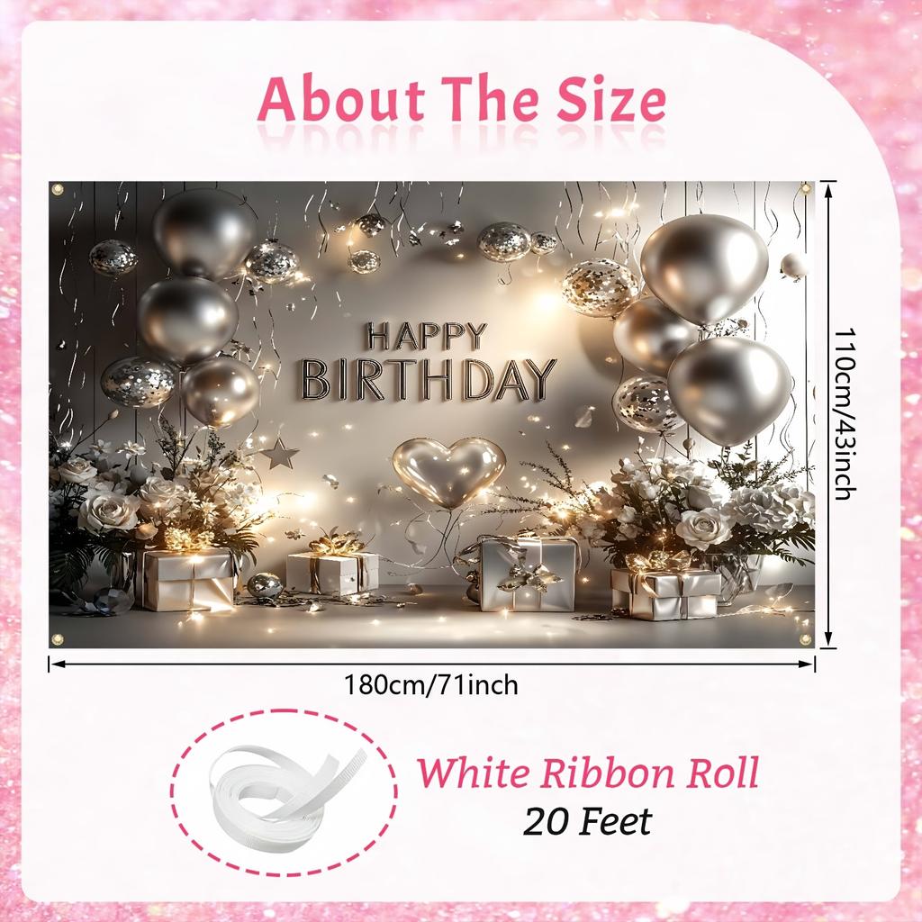 1Pcs Happy Birthday Silvery White Balloons Decoration Background Backdrop For Photo Studio Photo Booth Party