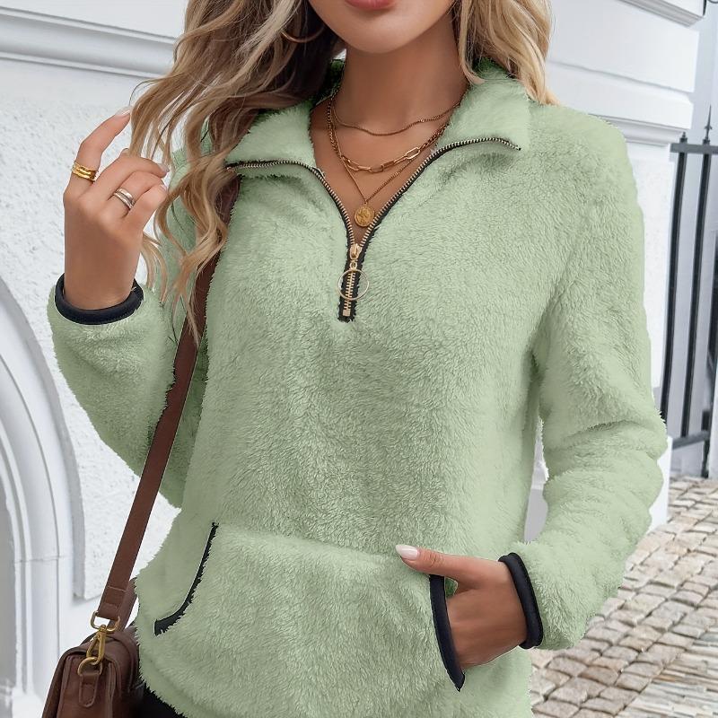 Women's Half-Zip Plush Hoodie Long Sleeve Casual Pullover Cozy Sweatshirt for Fall/Winter Warm Tops