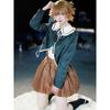 Danganronpa Chihiro Fujisaki Cosplay Kostým JK Uniforma Oblek Dlouhý Rukáv Hnědá Skládaná Sukně Set Dámský Halloweenský Kostým Outfit