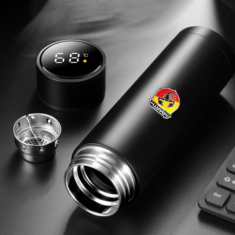 500ml Edelstahl Auto Emblem Intelligente Temperatur Tasse Kaffeetasse für Fiat Abbas 500 Punto 124 125 500 Bravo Stilo Panda Abarth Tipo Viaggio