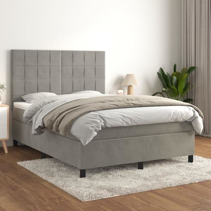 3143025 vidaXL Bed with Divan Base and Mattress Light Grey 140x200cm Velvet
