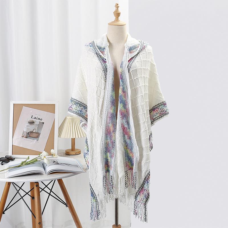 Casual Dark Pattern Hooded Shawl: Versatile, Comfortable, Breathable, Warm, Simple Fashion Scarf-Cape.