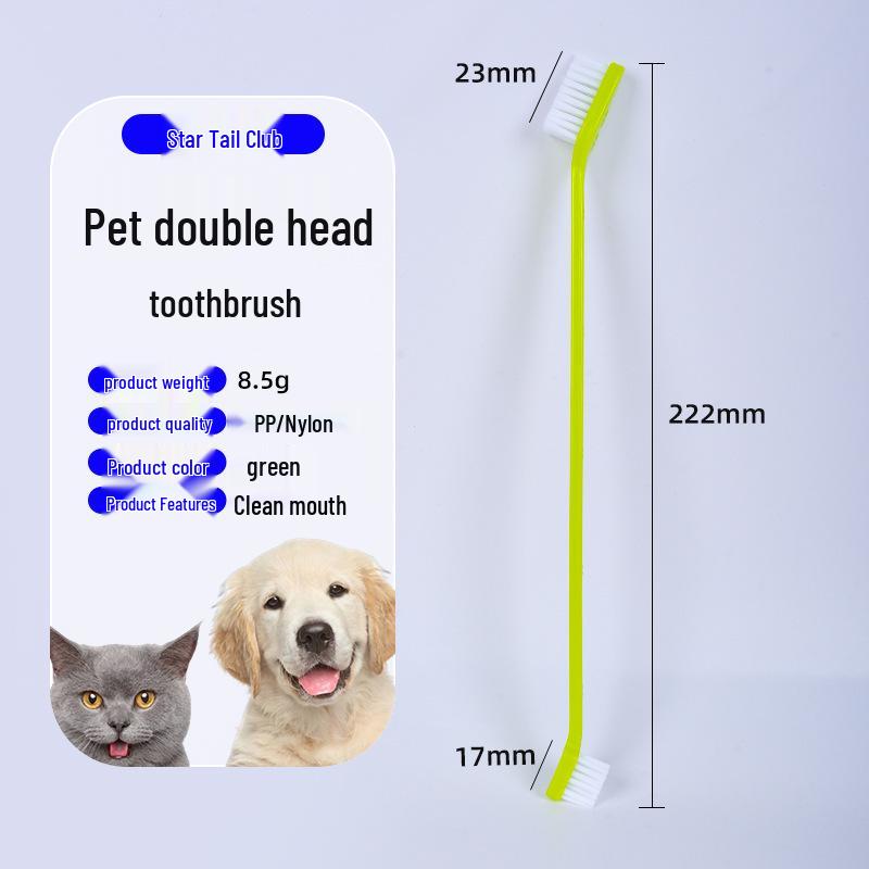 Double-Head Pet Toothbrush for Dogs and Cats - Long Handle for Oral Cleaning