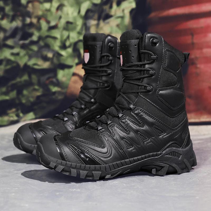Men's High-top Boots Lace Up Desert Ankle Boot Tactical Combat Boots Outdoor Non Slip Hiking Boots Wear-resistant Training Botas