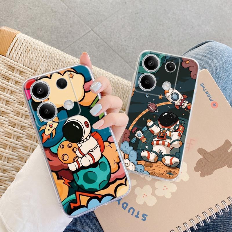 Cute Astronaut Case For iPhone Samsung A55 A35 M34 S24 Xiaomi Redmi 13 Pro 14C Huawei Honor Shockproof Phone Bumper TPU Anti-Scratch Clear Back Cover