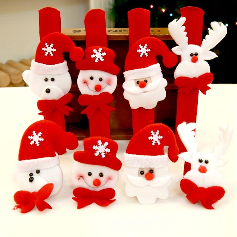 1 Pcs Random Style Christmas Clap Bracelets Holiday Party Gifts With Various Santa Claus Snowman And Reindeer Designs