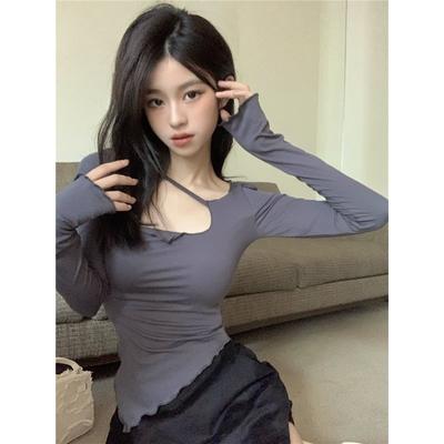 Γυναικείο T-shirt με ακανόνιστο, λεπτό, μακρυμάνικο εσωτερικό κάτω μέρος, φθινοπωρινό, νέο σχέδιο, γυναικείο φοιτητικό τοπ