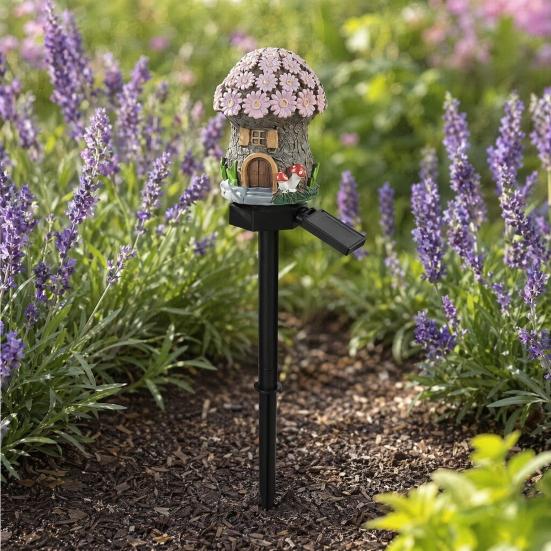 Mushroom Solar Lights, Mushroom House Statue, Fairy Cottage Garden Stake Lights, Waterproof Outdoor Landscape Lights for Yard Patio Lawn Pathway