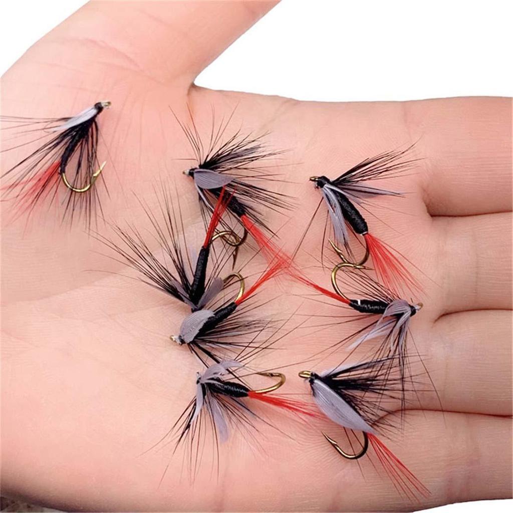 Mouches de pêche à la mouche avec boîte de rangement pour étui - Mouches sèches et humides - Pour pêche au bar, au saumon et à la truite - Taille L Mouches de pêche à la mouche avec boîte de rangement pour étui - Mouches sèches et humides - Pour pêche au bar, au saumon et à la truite - Taille L