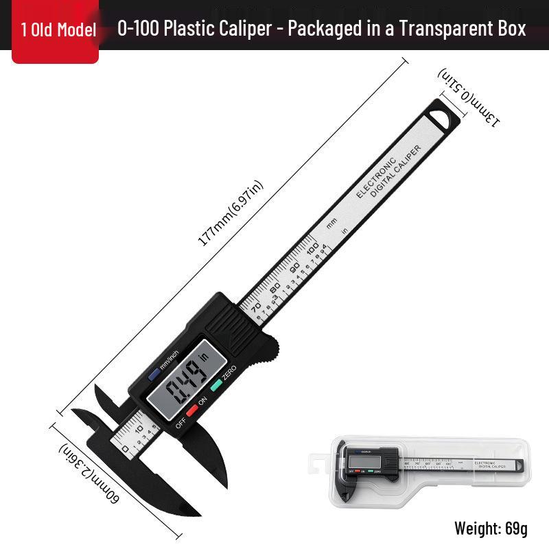 Digital Vernier Caliper: 0-100mm, Dual Button, Plastic, Measures Inside/Outside Diameters