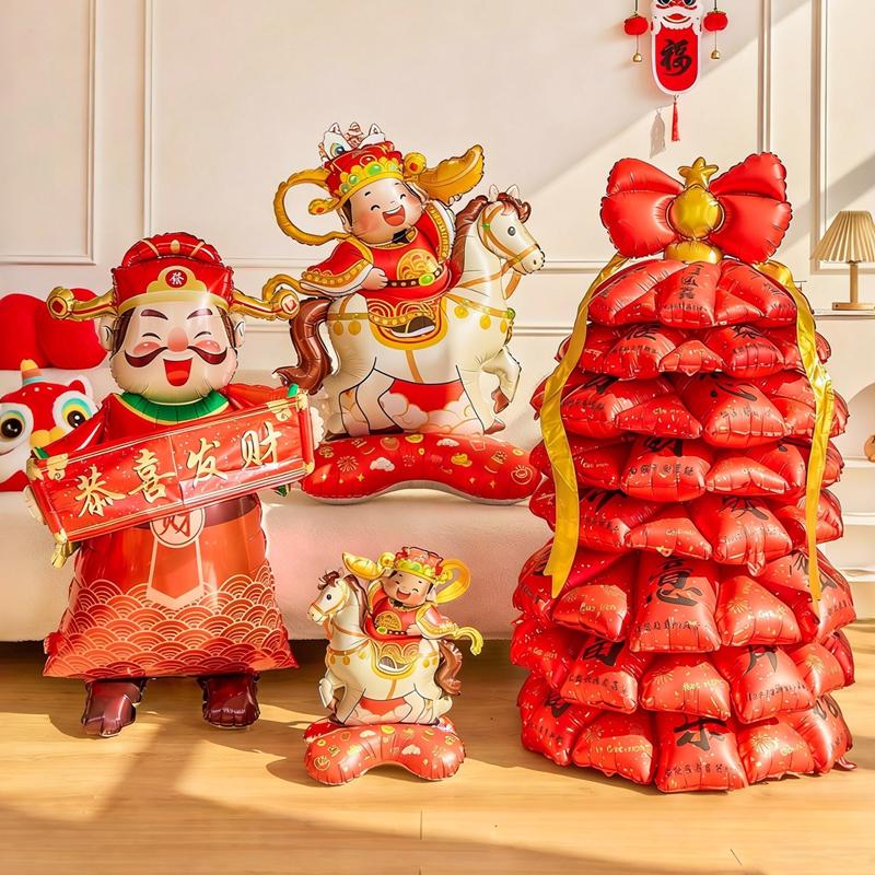 2026 Chinese New Year Decoration God of Wealth Balloon Lunar Year Aluminum Film Standing Balloons Spring Festival Balloon Decor