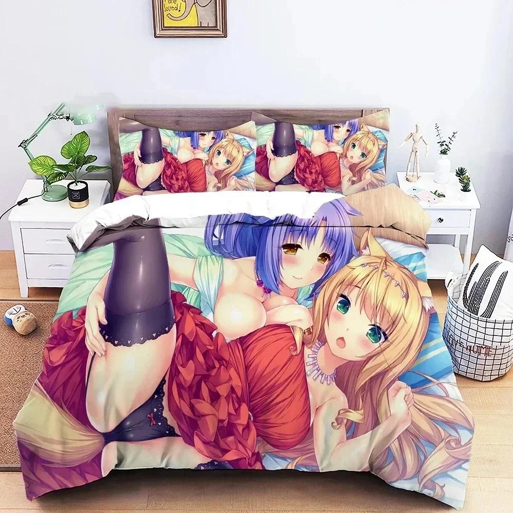 3D Print  Nekopara Sexy Girl Bedding Set Printed Bed Set With Pillowcase Duvet Cover Soft Queen King Size Bedclothes Home