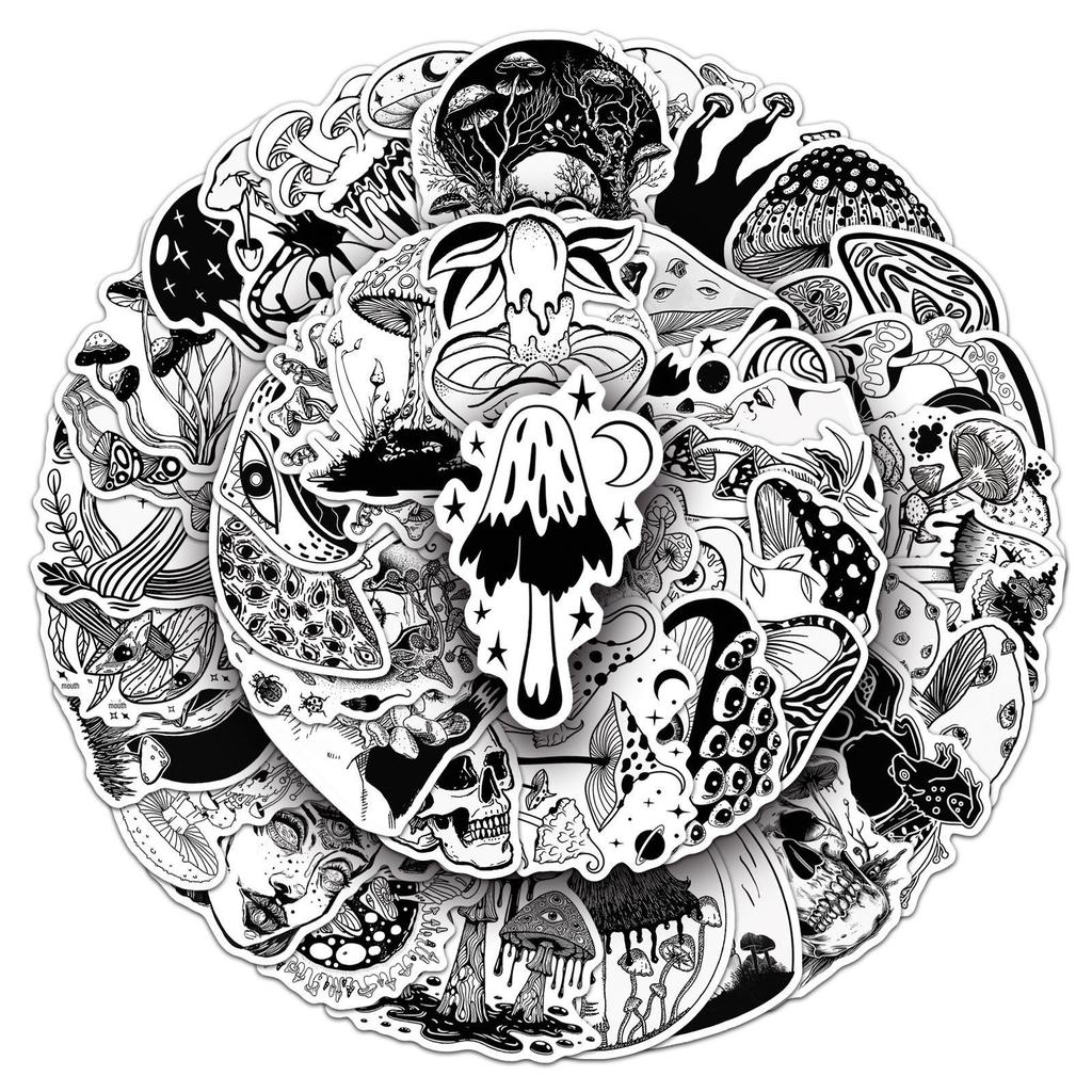 50 Schwarz-Weiß Gothic Pilz Graffiti Aufkleber für Handy, Skateboard, Computer Dekoration