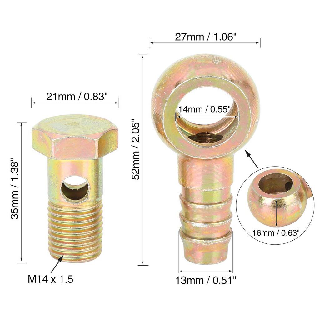 uxcell 14mm Inner Diameter Banjo Hose Barb Bolt Fittings for Banjo Bolts Car Set of 2