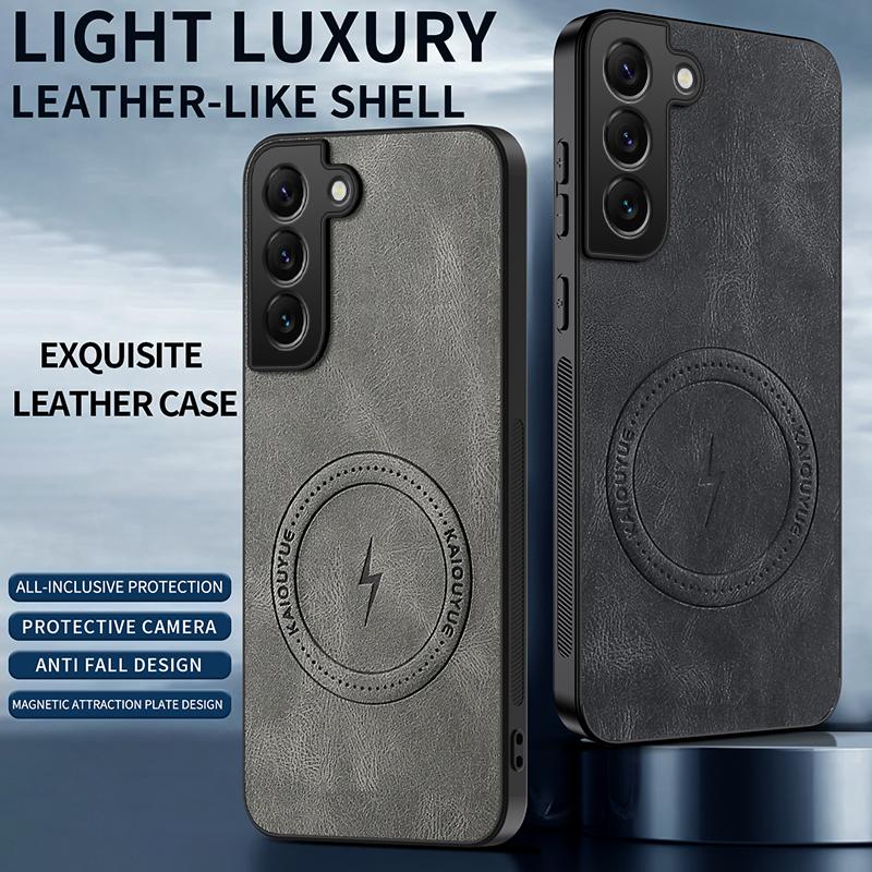 Leather Texture Wireless Charging Magnetic Case For Samsung Galaxy S21 FE S21FE Plus Ultra 5G ShockProof Phone Cover