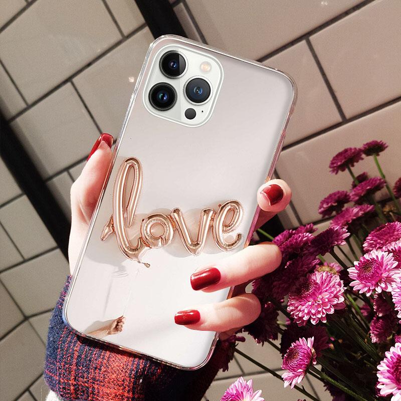 Phone Cases For iPhone 14 12 11 13 Pro Max Case Silicone Funda On iPhone 13Mini X XS Max XR 8 7 14 Plus Rose Gold Heart  Love